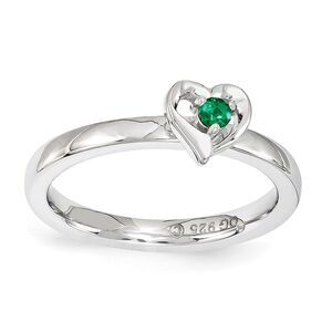 Sterling Silver Stackable Expressions Cr. Emerald 6mm Heart Ring Sz 9
